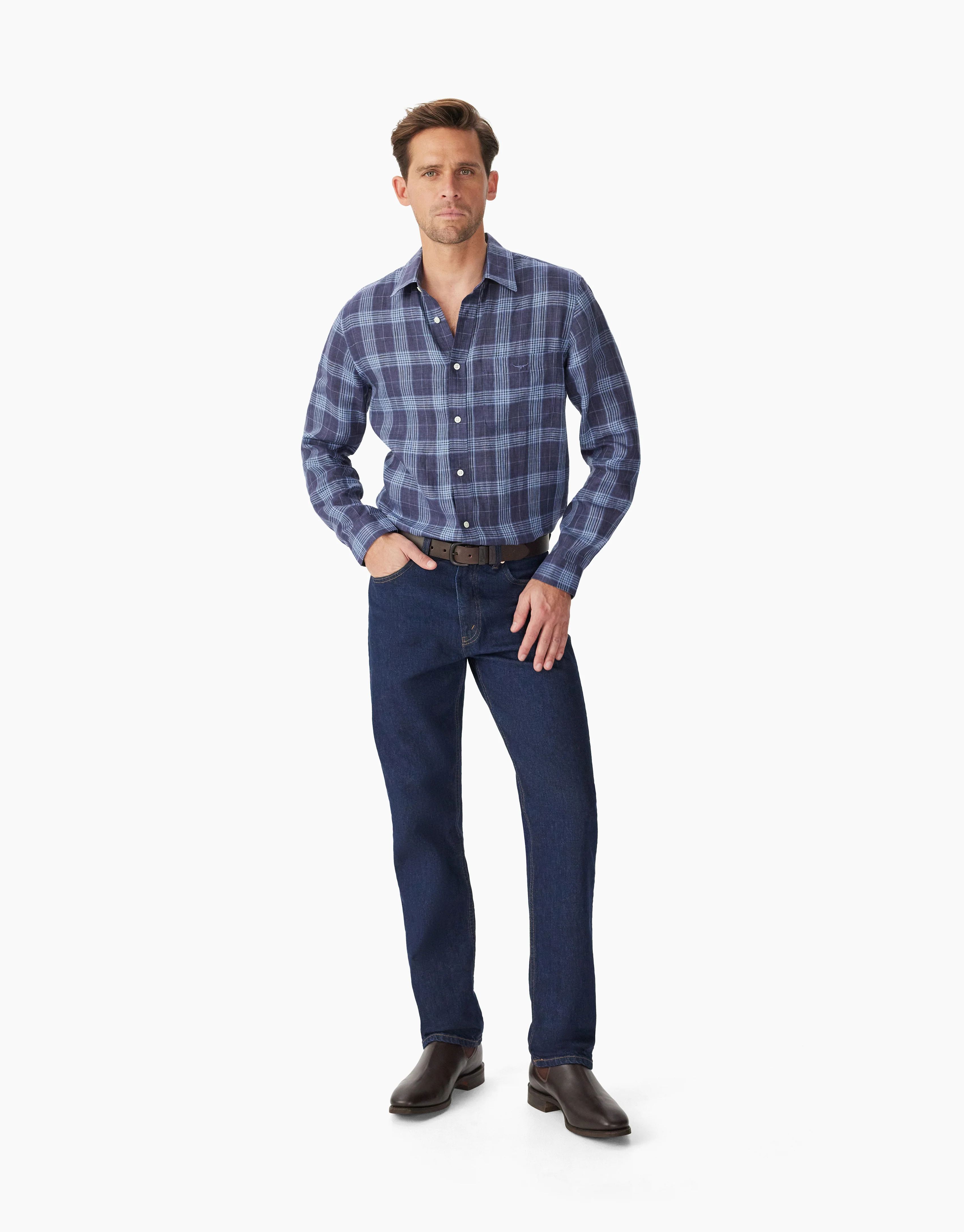 R.M. Williams Robe Linen Navy And Blue Shirt - Image 4