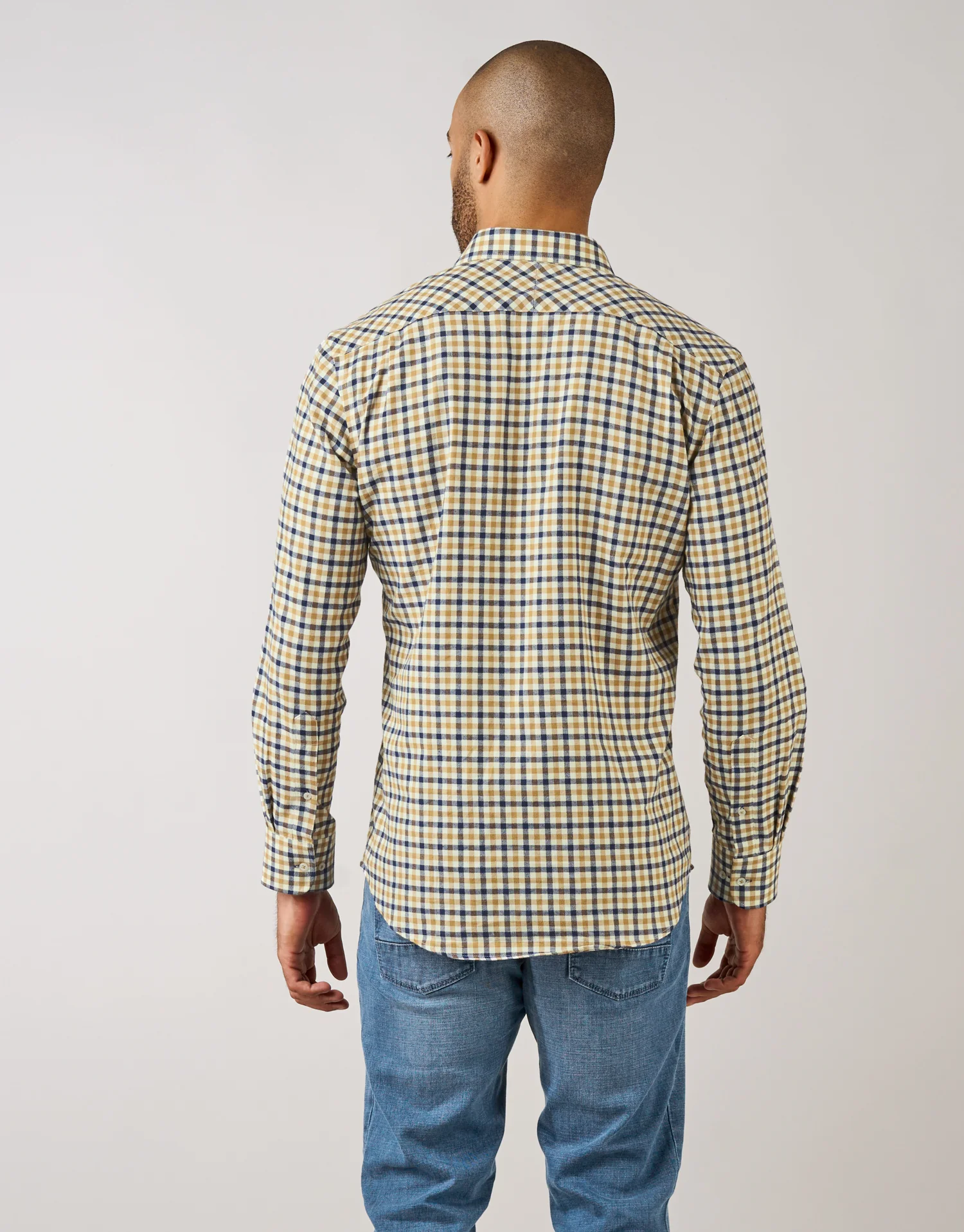 Sinatra Camel & Navy Check Flannel Shirt - Image 2