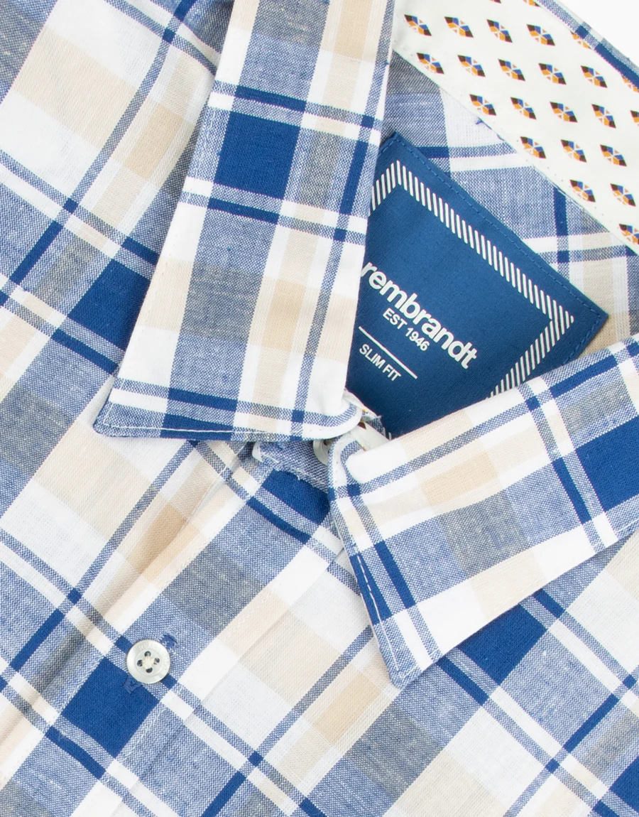 Waihi Blue & Beige Check Short Sleeve Shirt - Image 2